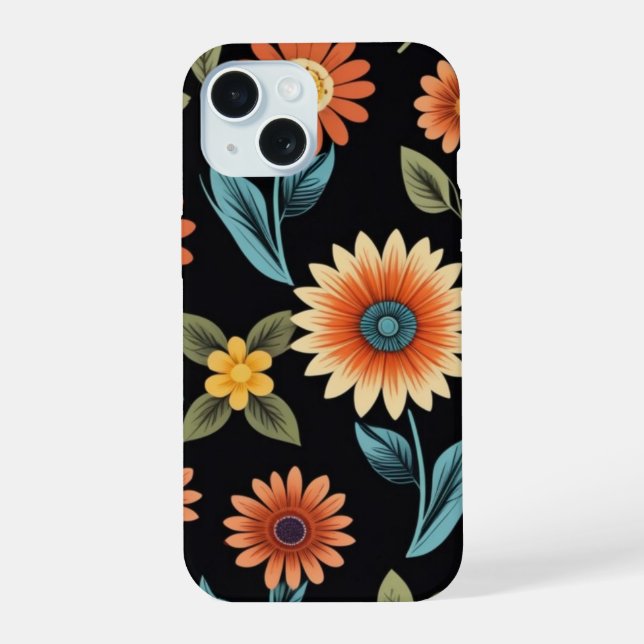 Cute Sunflower Pattern on Black Background Iphone Case (Back)