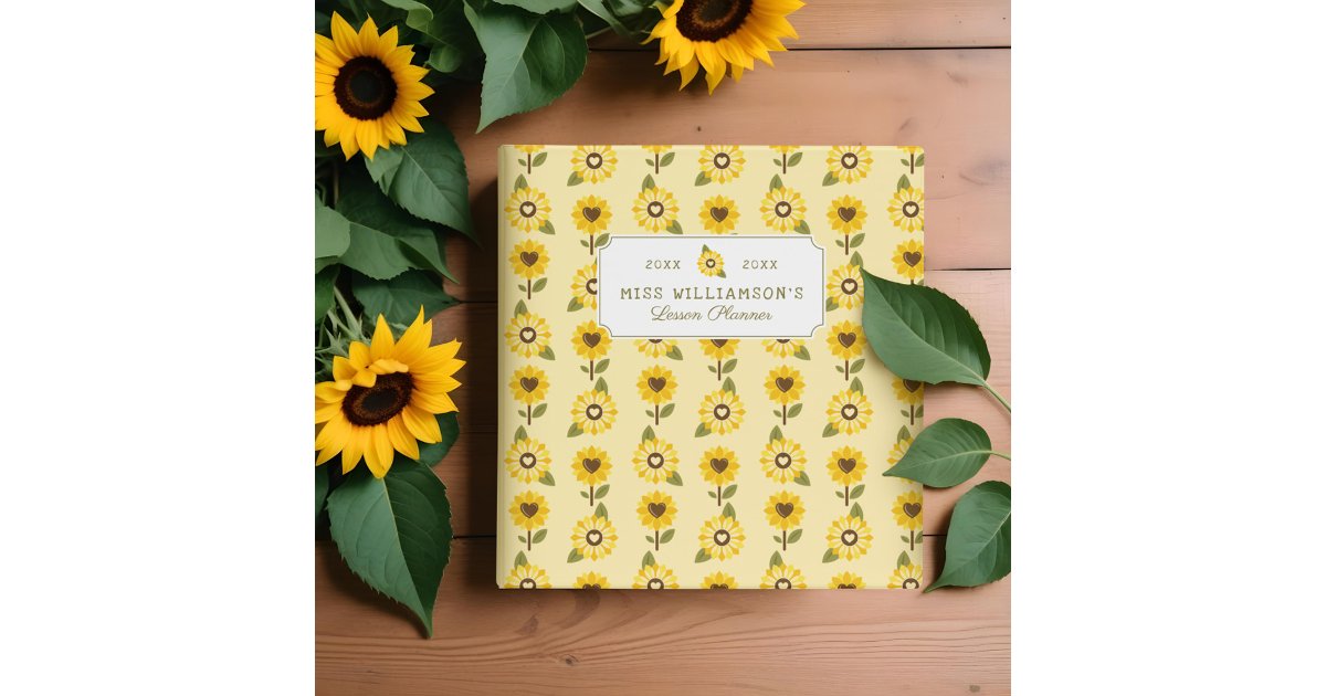 Cute Sunflower Pattern School Teacher's Planner 3 Ring Binder | Zazzle