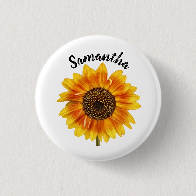 Cute Sunflower Personalized  Button (Front)