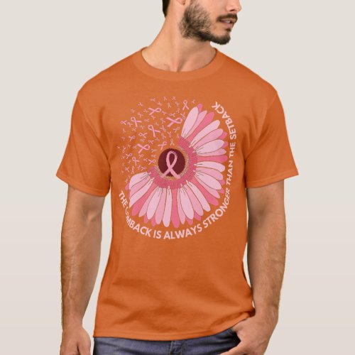 Cute Sunflower Pink Ribbon Fighter Motivational Qu T_Shirt
