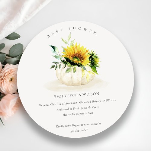 Cute Sunflower Pumpkin Floral Baby Shower Invite