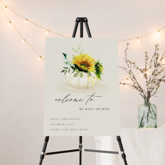Cute Sunflower Pumpkin Floral Baby Shower Welcome Foam Board (In Situ (Stand))