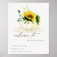 Cute Sunflower Pumpkin Floral Baby Shower Welcome Poster