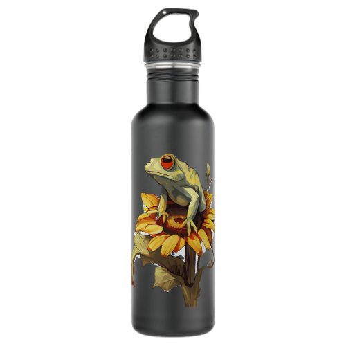 Cute Sunflower Red Eyed Tree Frog Floral Frog Love Stainless Steel Water Bottle