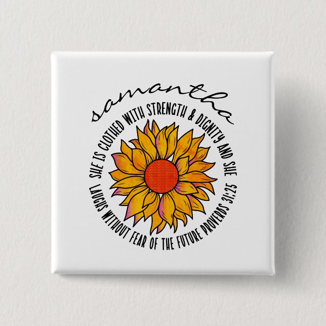 Cute sunflower scripture bible verse button (Front)