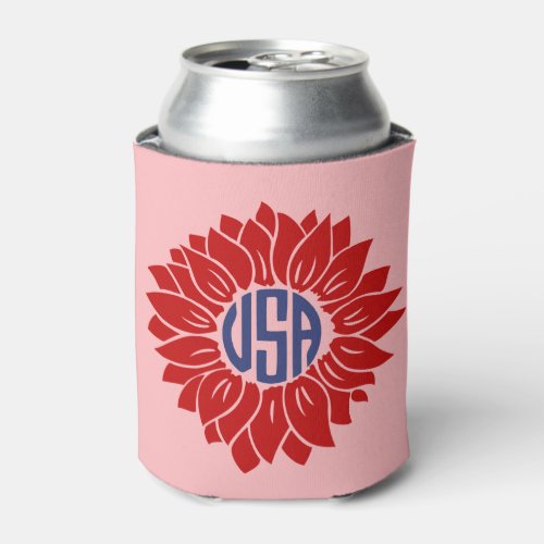 Cute Sunflower USA 4th of July Can Cooler
