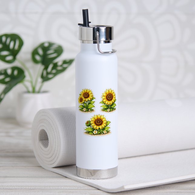 Cute Sunflower Watercolor Water Bottle (Yoga (Rotated))