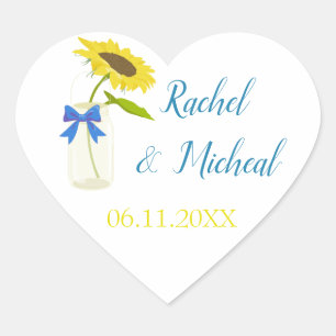 Cute Sunflower Wedding Heart Sticker