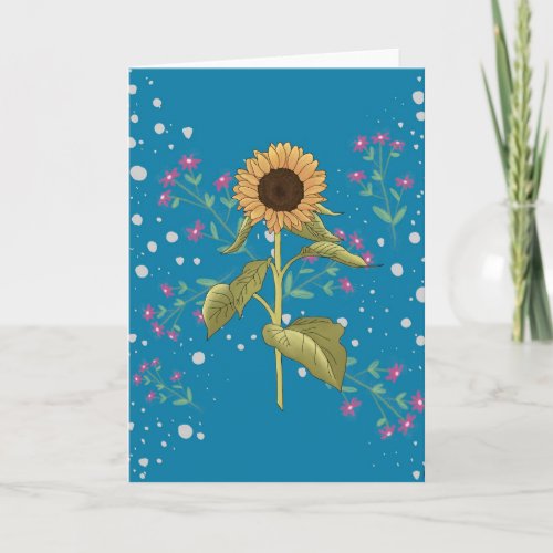 Cute Sunflower Wildflowers Turquoise Blank Card