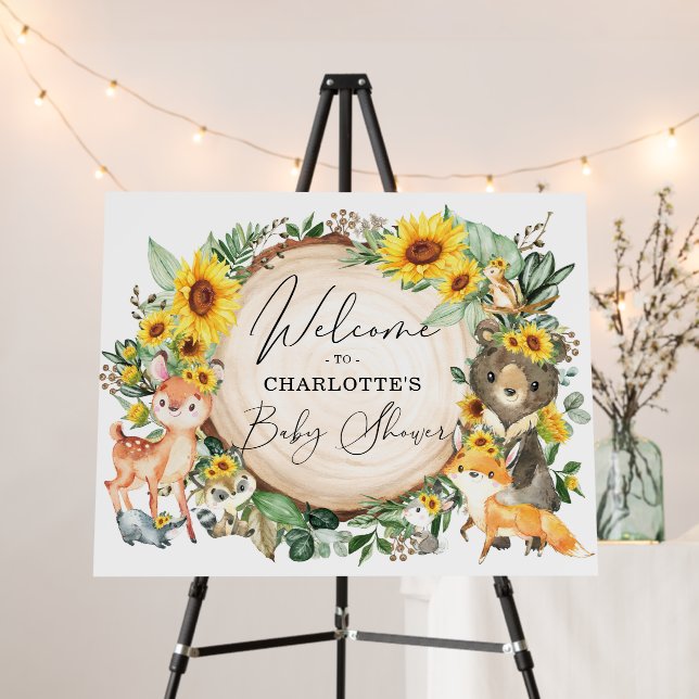 Cute Sunflower Woodland Forest Baby Shower Welcome Foam Board (In Situ (Stand))