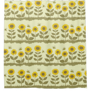 Cute sunflowers and bees seamless pattern shower curtain
