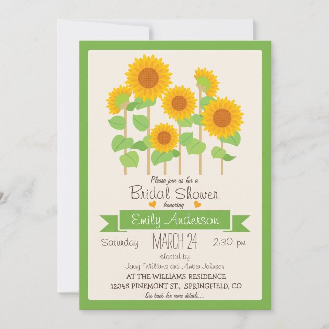 Cute Sunflowers; Floral Bridal Shower Invitation (Front)