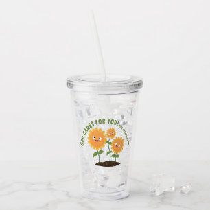 Cute sunflowers God cares bible scripture verse Acrylic Tumbler