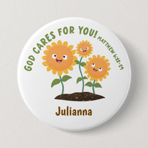 Cute sunflowers God cares bible scripture verse Button