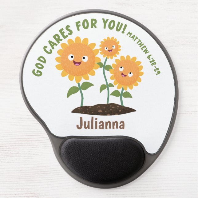 Cute sunflowers God cares bible scripture verse Gel Mouse Pad (Front)