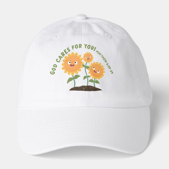 Cute sunflowers God cares bible scripture verse Hat (Front)