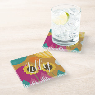 Cute Sunflowers Shapes Colorful Glass Coaster