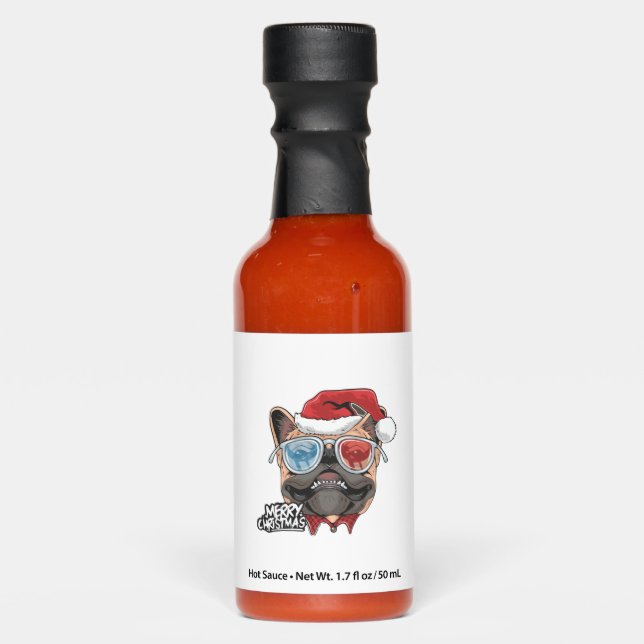 Cute Sunglasses Dog In Christmas Hat   Hot Sauces (Front)