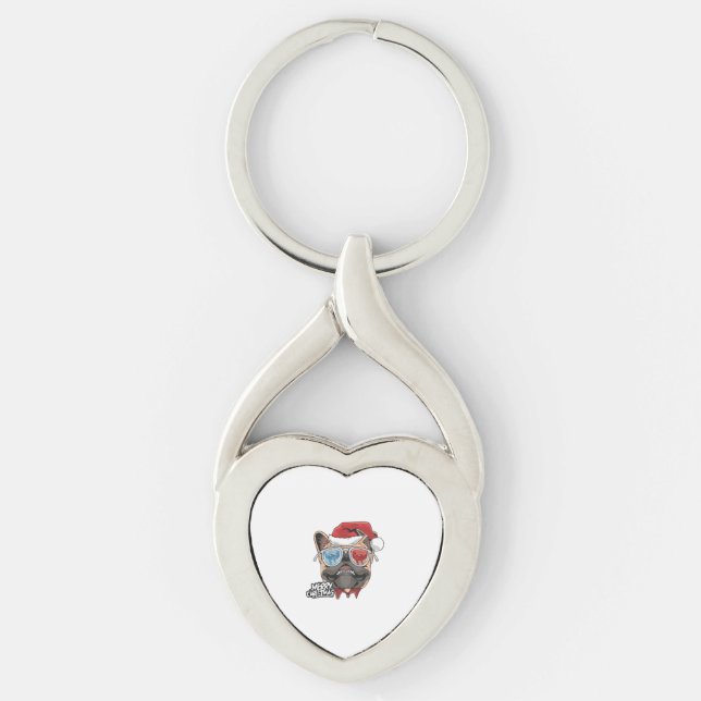 Cute Sunglasses Dog In Christmas Hat   Keychain (Front)