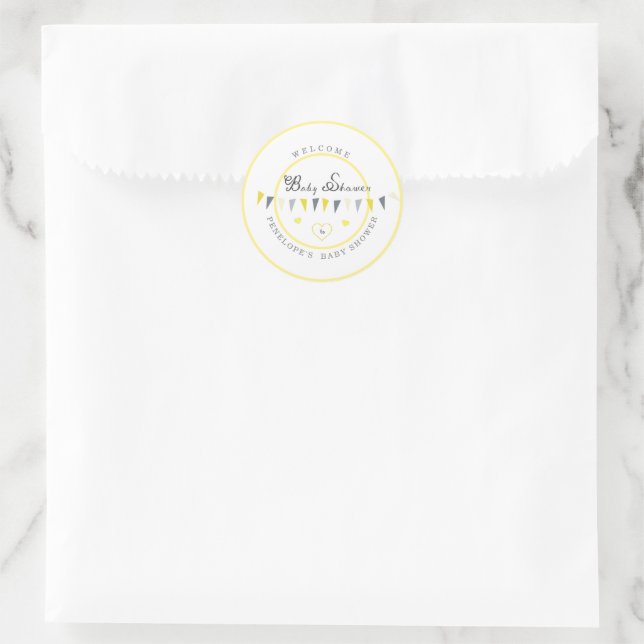 Cute Sunny Elegance Bunting Baby Shower Classic Round Sticker (Bag)