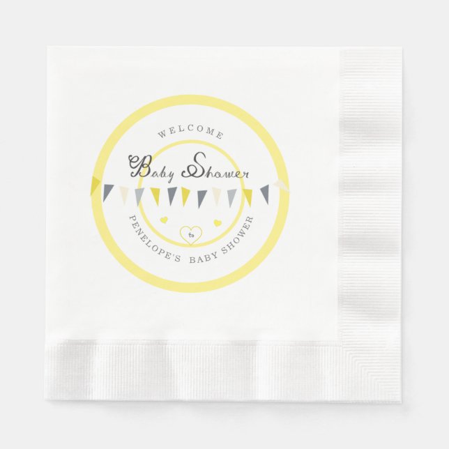 Cute Sunny Elegance Bunting Baby Shower Napkins (Front)