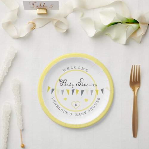 Cute Sunny Elegance Bunting Baby Shower Paper Plates