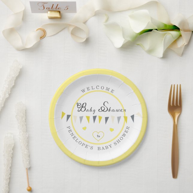 Cute Sunny Elegance Bunting Baby Shower Paper Plates (Wedding)