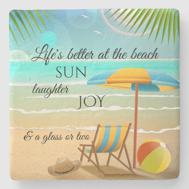 Cute Sunny Summer Beach Coasters (Front)