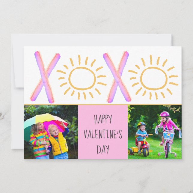 Cute Sunny XOXO Pink Valentine's Day Photo Card (Front)