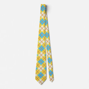 Cute Sunny Yellow and Blue Argyle Pattern Neck Tie