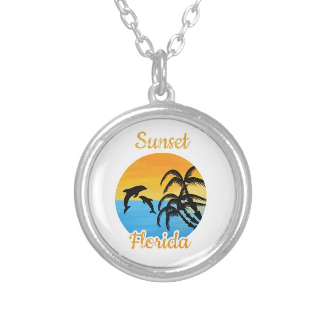 Cute Sunset in Florida  Silver Plated Necklace (Front)