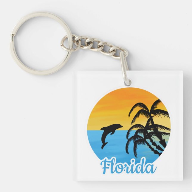 Cute Sunset in Florida with a dolphin  Keychain (Front)
