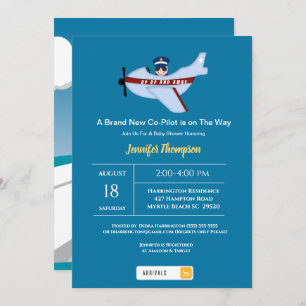 Cute Sunshade Pilot and Airplane Baby Shower Invitation