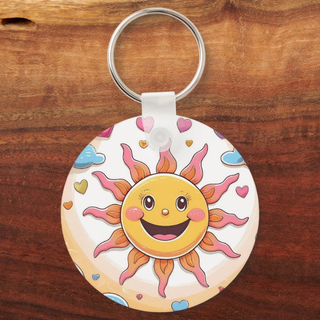Cute Sunshine and Rainbows Kids Pattern Keychain (Front)