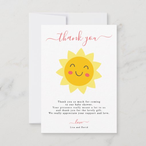 Cute Sunshine Baby Shower Flat Thank You Card | Zazzle