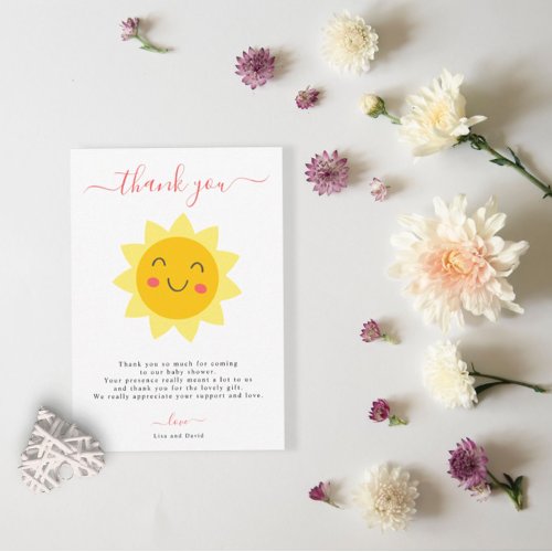 Cute Sunshine Baby Shower Flat Thank You Card
