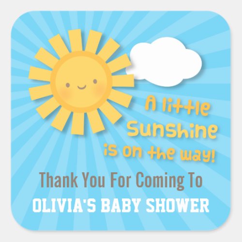 Cute Sunshine Baby Shower Thank You Stickers