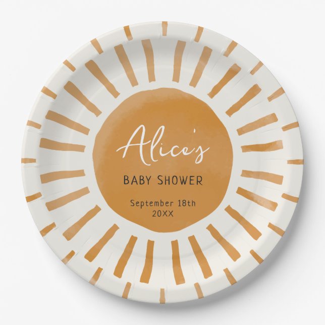 Cute Sunshine Boho Baby Shower Paper Plates (Front)