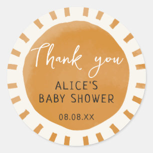 Cute Sunshine Boho Baby Shower Thank You Classic Round Sticker