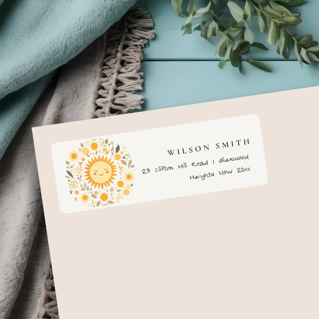 Cute Sunshine Boho Sun Baby Shower Address Label (Creator Uploaded)