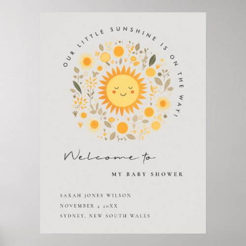 Cute Sunshine Boho Sun Baby Shower Welcome Poster