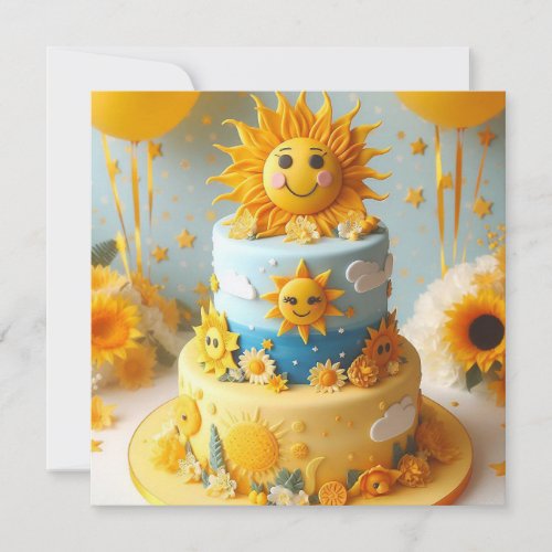 CUTE SUNSHINE CHARACTERS DECORATED BIRTHDAY CAKE CARD