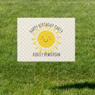 Cute Sunshine Face Gold Party Location Sign