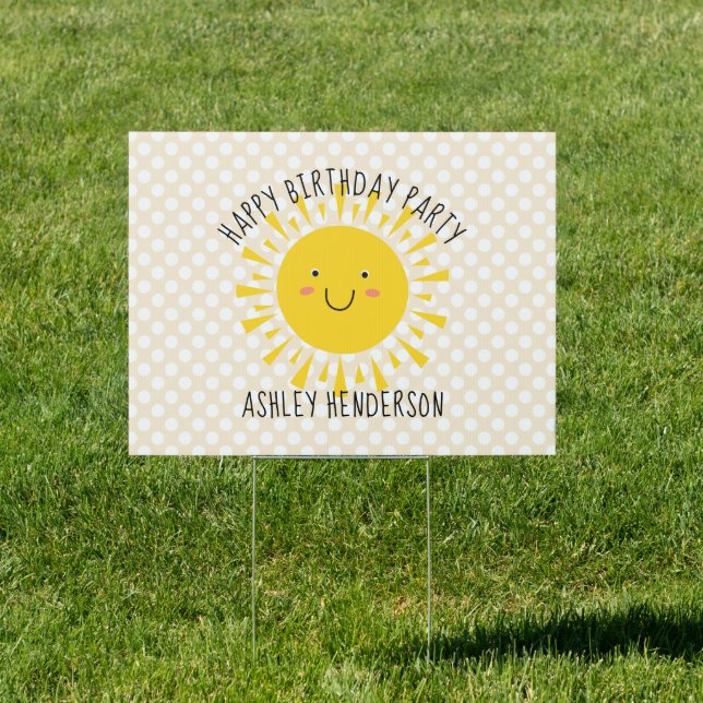 Cute Sunshine Face Gold Party Location Sign (Insitu)