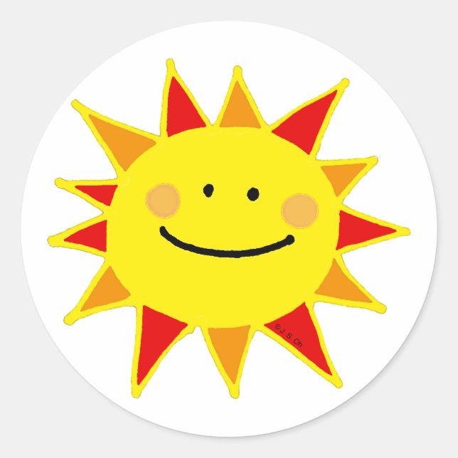 Cute Sunshine Face – Happy Sun Design Classic Round Sticker (Front)