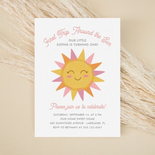 Cute Sunshine First Trip Around the Sun Birthday Invitation