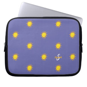 Cute Sunshine Happy Face Name Initial Periwinkle Laptop Sleeve