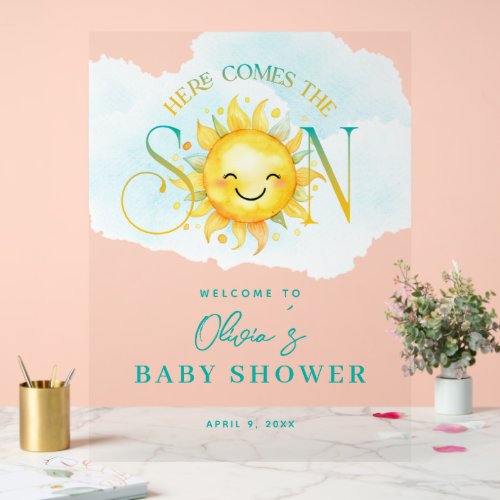 Cute Sunshine Here Comes the Son Baby Shower Acrylic Sign
