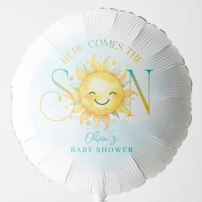 Cute Sunshine Here Comes the Son Baby Shower Balloon (Front)