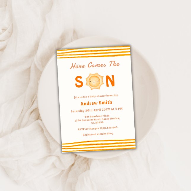 Cute Sunshine Here Comes The Son Baby Shower  Invitation (Cute Sunshine Here Comes The Son Baby Shower Invitation)